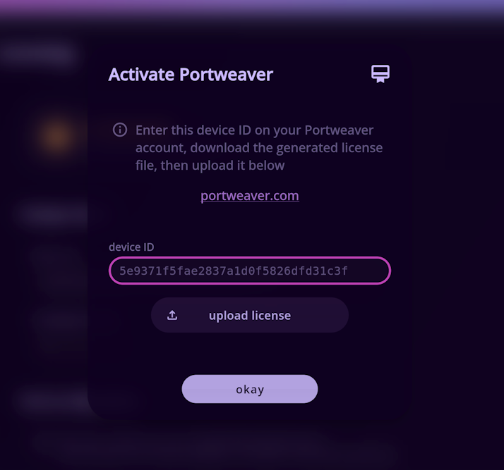 Activation Menu (Portweaver App)